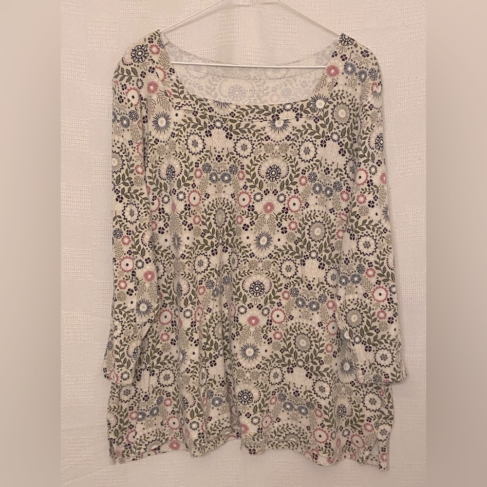 EUC Kim Rogers 3/4 Sleeve Floral Knit Top, size US 2X